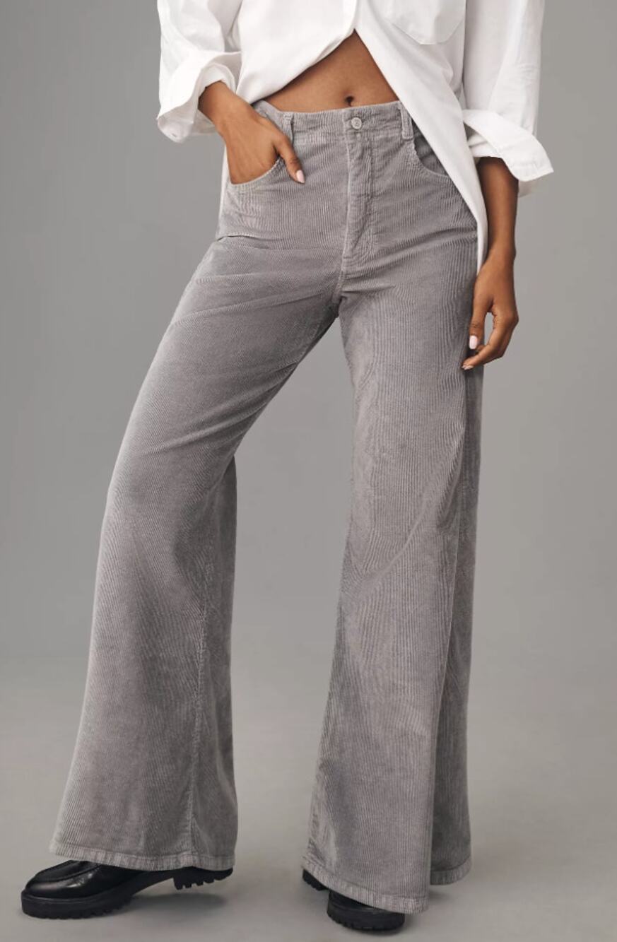 Pilcro Anthropologie The Adi Mid-Rise Corduroy Edition Relaxed Wide Flare Jeans